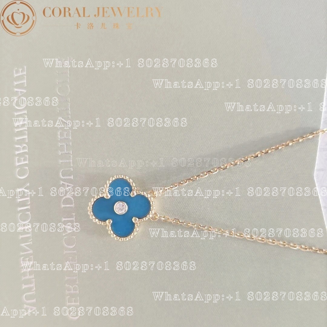 Van Cleef & Arpels Vintage Alhambra 2019 Holiday Necklace Yellow Gold Blue Agate - Image 5