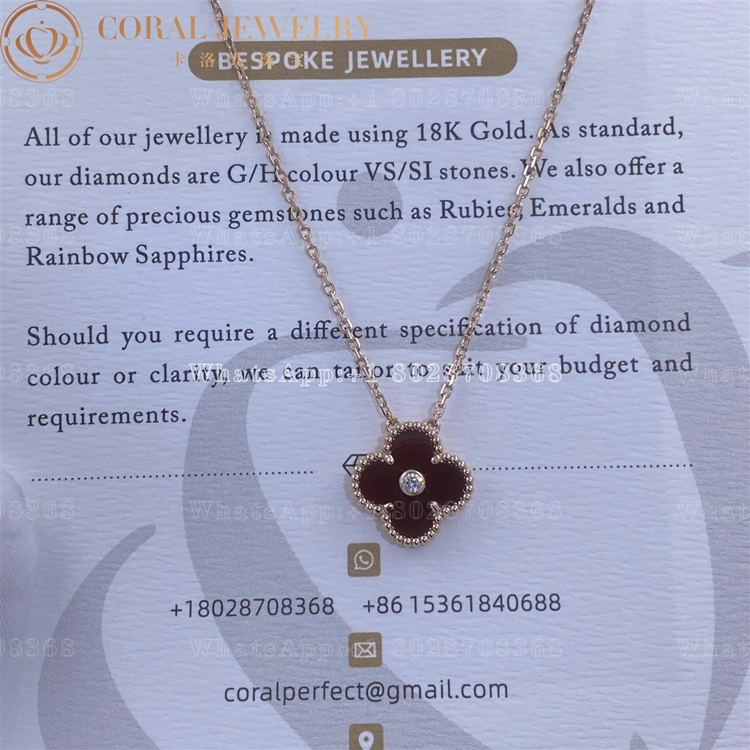 Van Cleef & Arpels Vintage Alhambra 2011 Holiday Diamond Pendant Necklace in Carnelian 18k Pink Gold