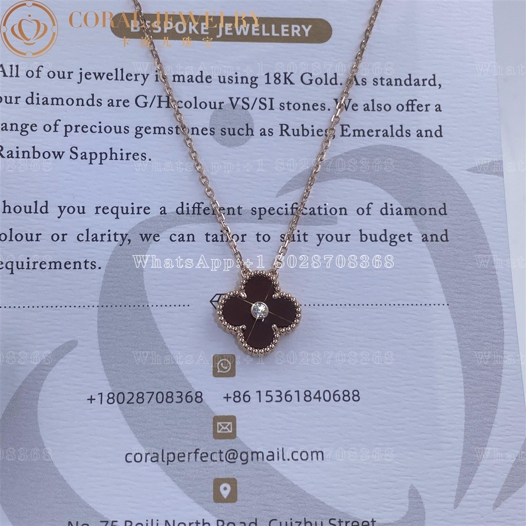 Van Cleef & Arpels Vintage Alhambra 2011 Holiday Diamond Pendant Necklace in Carnelian 18k Pink Gold