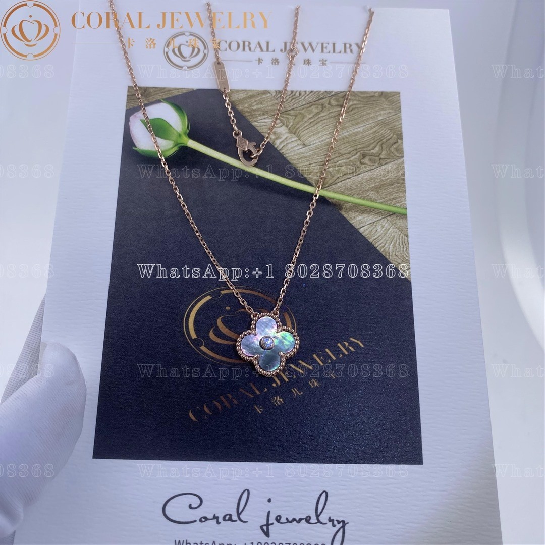Van Cleef & Arpels Vintage Alhambra 2014 Holiday Diamond Pendant Necklace Grey Mother of Pearl