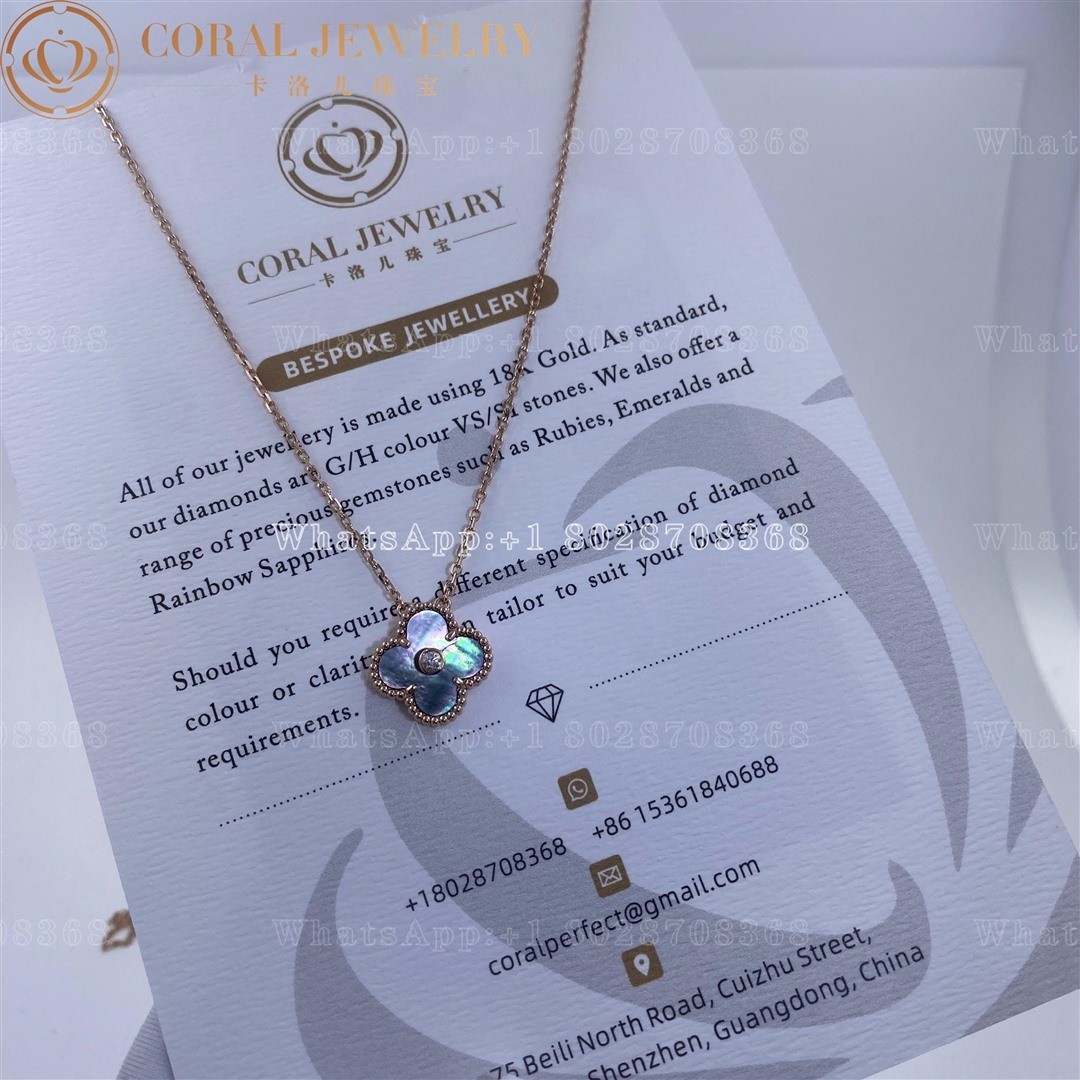 Van Cleef & Arpels Vintage Alhambra 2014 Holiday Diamond Pendant Necklace Grey Mother of Pearl