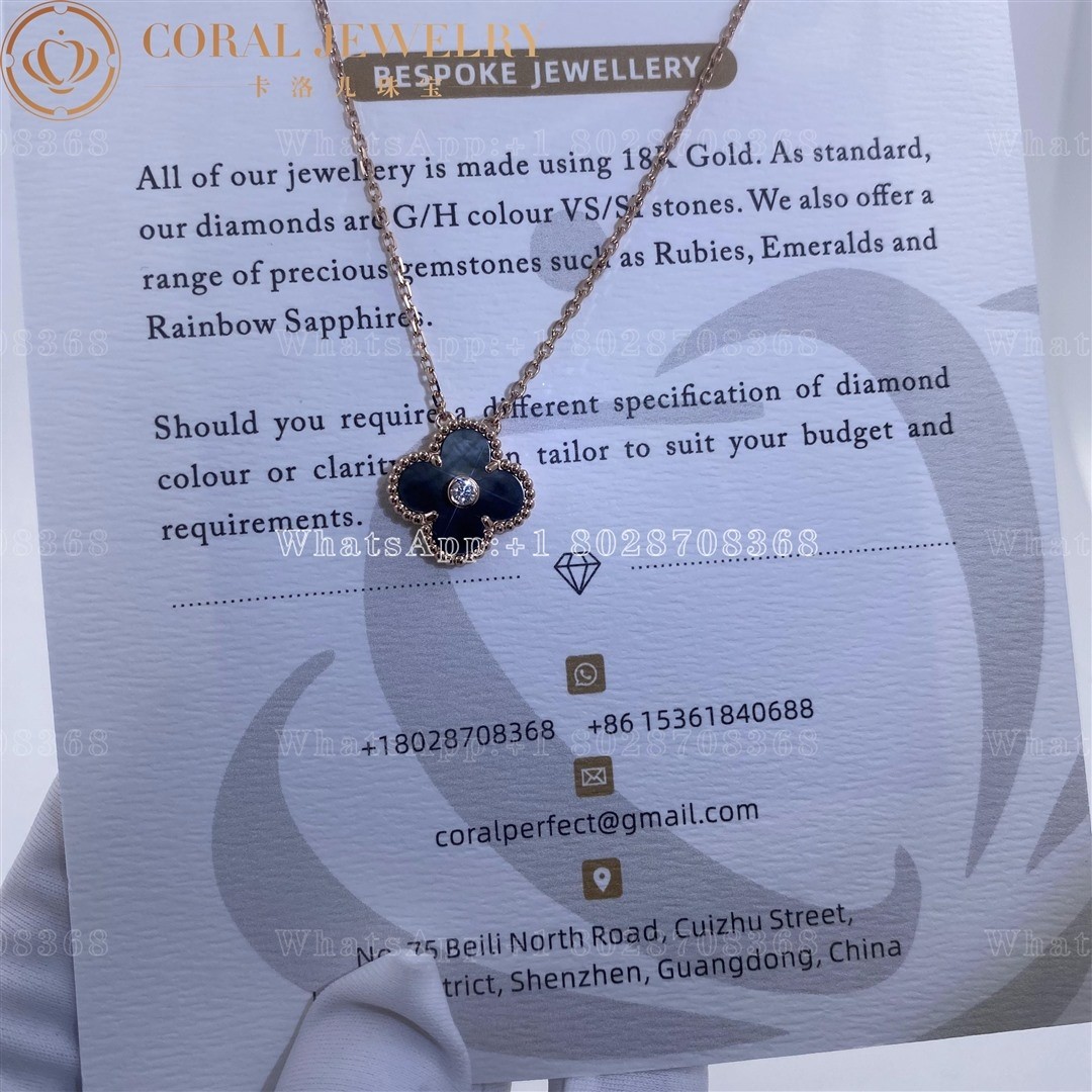 Van Cleef & Arpels Vintage Alhambra 2014 Holiday Diamond Pendant Necklace Grey Mother of Pearl