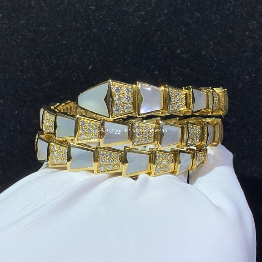 Bulgari Serpenti Bracelet Yellow Gold Diamond and Mother of Pearl BR855296