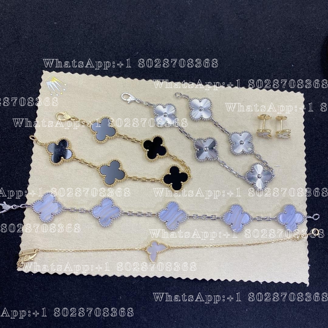 Van Cleef & Arpels Vintage Alhambra bracelet, 5 motifs White gold, Chalcedony VCARD34700