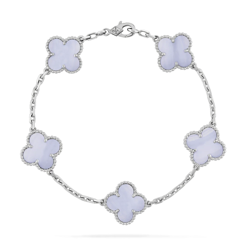 Van Cleef & Arpels Vintage Alhambra bracelet, 5 motifs White gold, Chalcedony VCARD34700