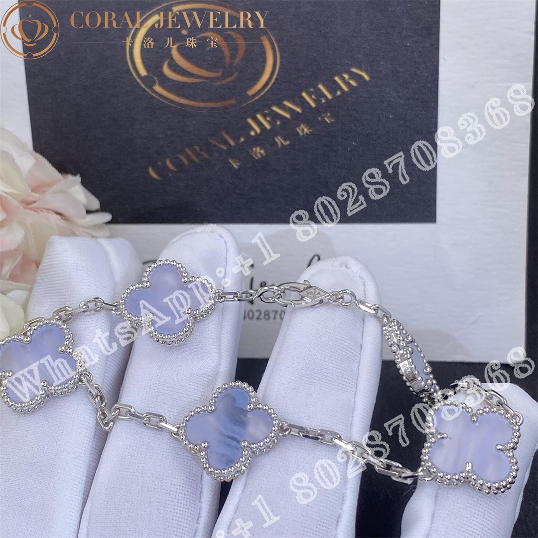 Van Cleef & Arpels Vintage Alhambra bracelet, 5 motifs White gold, Chalcedony VCARD34700 - Image 5