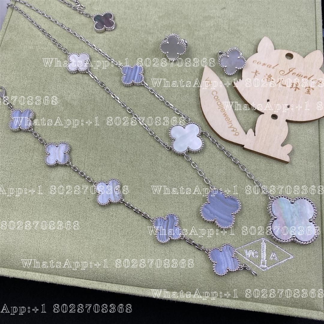 Van Cleef & Arpels Vintage Alhambra bracelet, 5 motifs White gold, Chalcedony VCARD34700