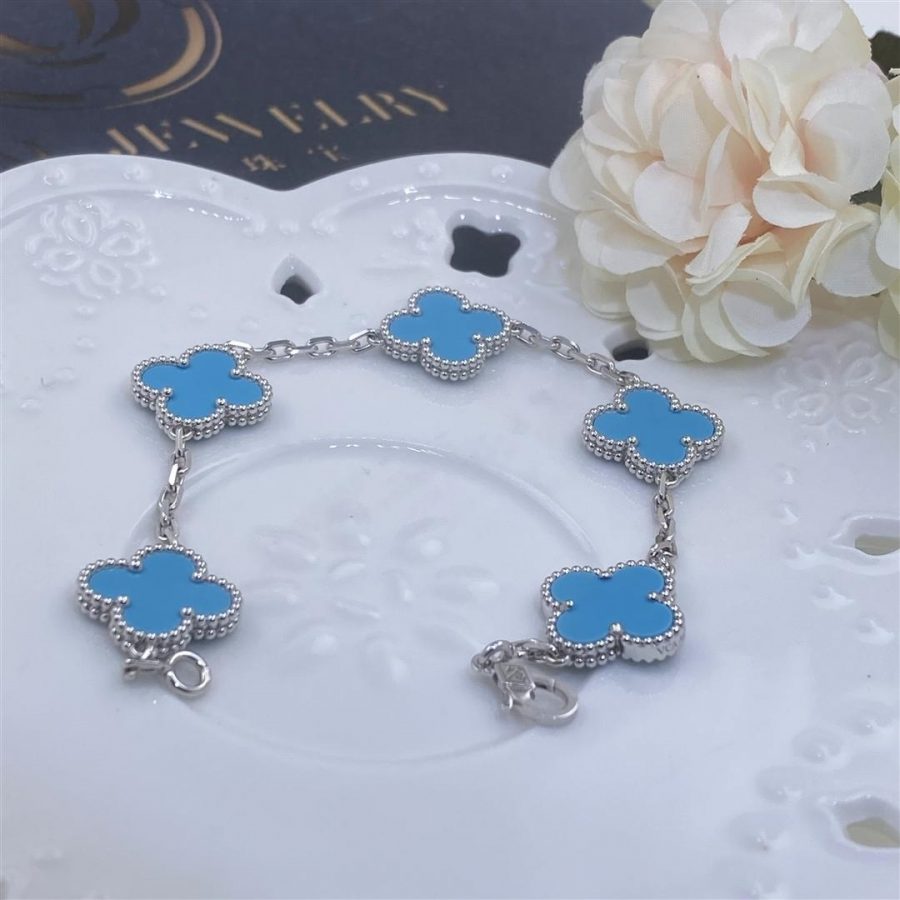 Van Cleef & Arpels Vintage Alhambra bracelet, 5 motifs White gold, Turquoise