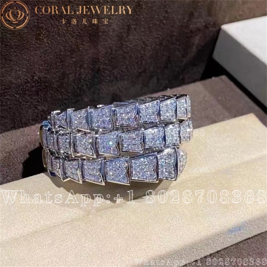 Bulgari Serpenti two-coil bracelet in 18 kt white gold, set with full pavé diamonds Ref.: 345203 - Image 3