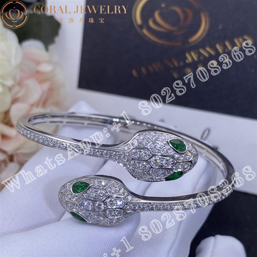 Bulgari Serpenti 18 kt white gold bracelet set with emerald eyes and pavé diamonds Ref.: 356522 - Image 5