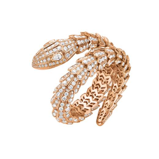 Bulgari Serpenti Diamond Snake Bangle Bracelet Set With Pave Diamonds In 18kw White Gold Ref 356904