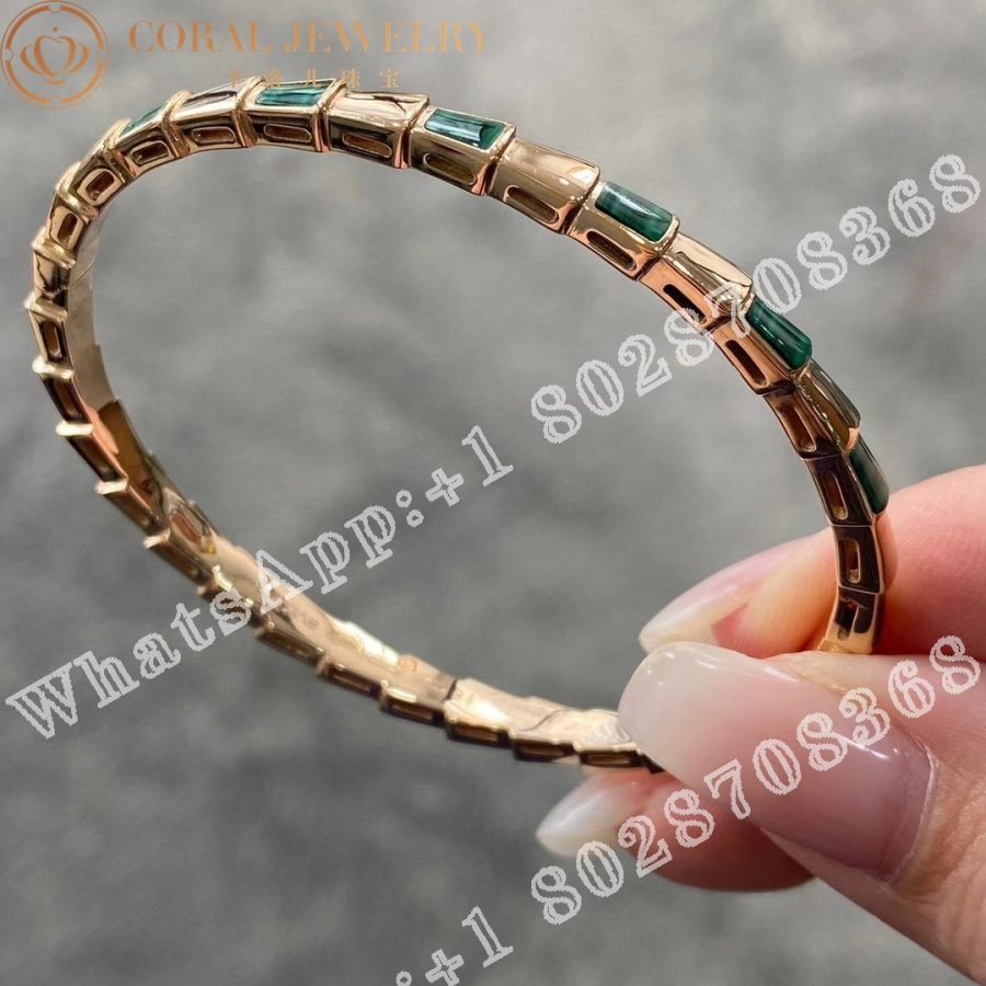 Bulgari Serpenti Viper 18 kt rose gold thin bangle bracelet set with malachite elements Ref.: 356519 - Image 3