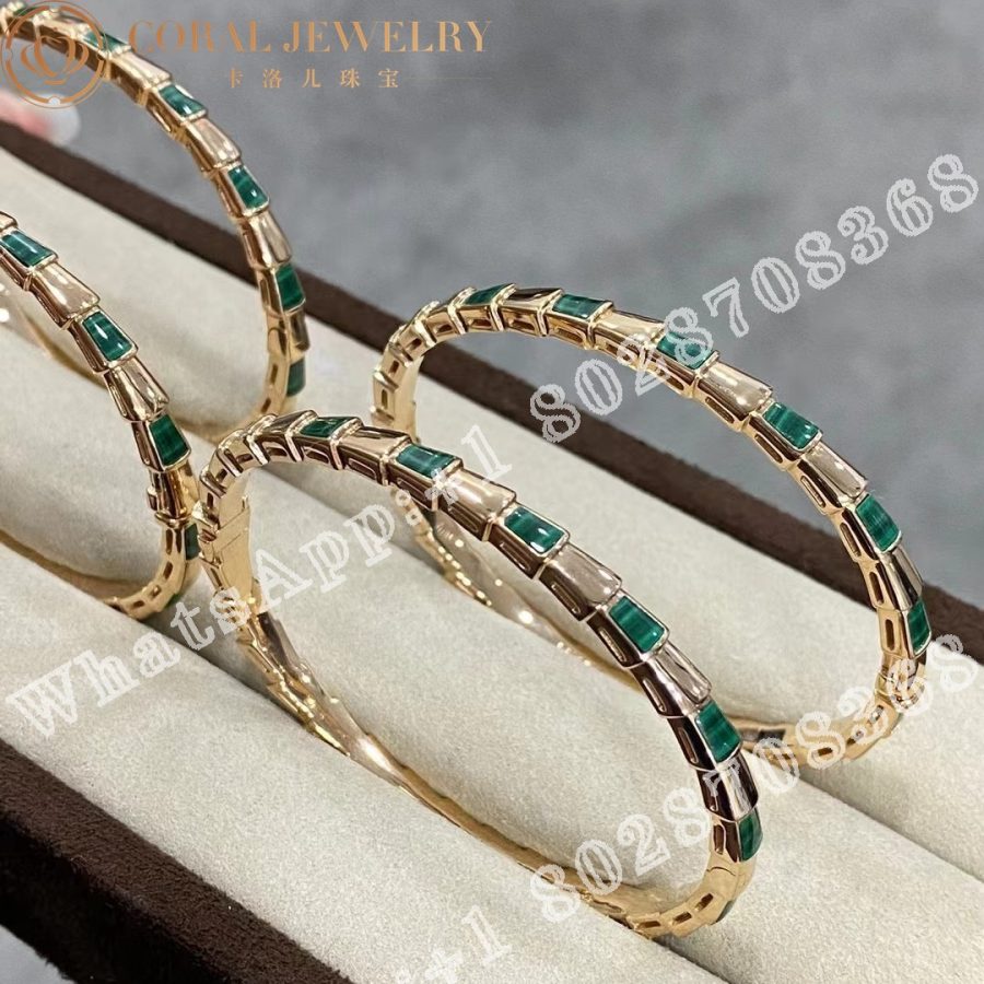 Bulgari Serpenti Viper 18 kt rose gold thin bangle bracelet set with malachite elements Ref.: 356519 - Image 6