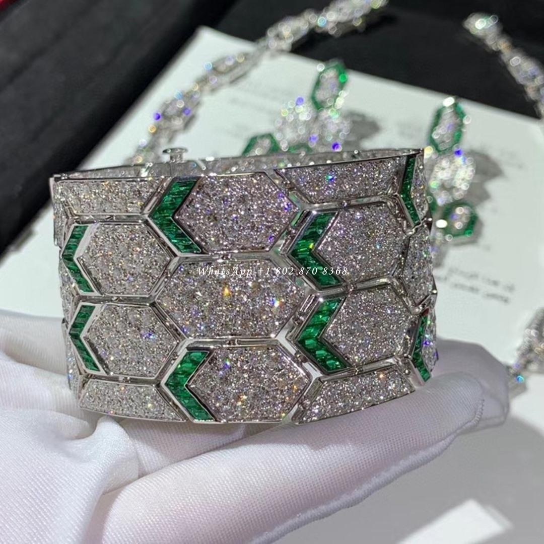 Bulgari Serpenti bracelet 18kt white gold with emeralds and pavé diamonds 353848