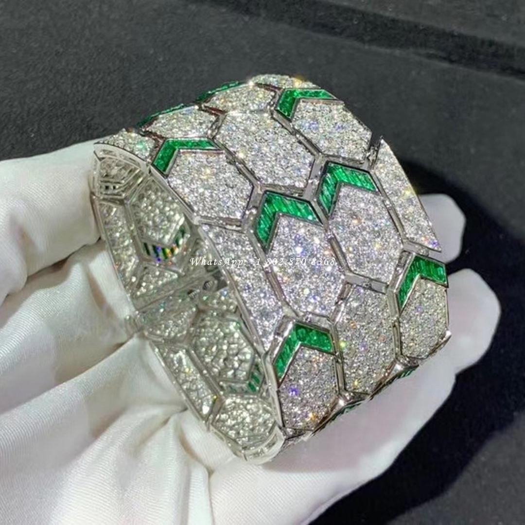 Bulgari Serpenti bracelet 18kt white gold with emeralds and pavé diamonds 353848