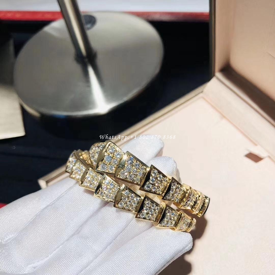 Bulgari Serpenti Viper one-coil bracelet in 18 kt yellow gold, set with full pavé diamonds