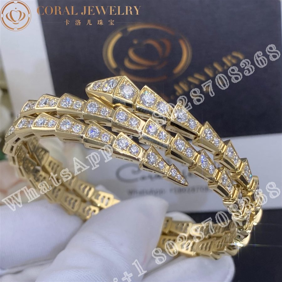 Bulgari Serpenti Viper two-coil 18 kt Yellow gold bracelet, set with pavé diamonds - Image 9