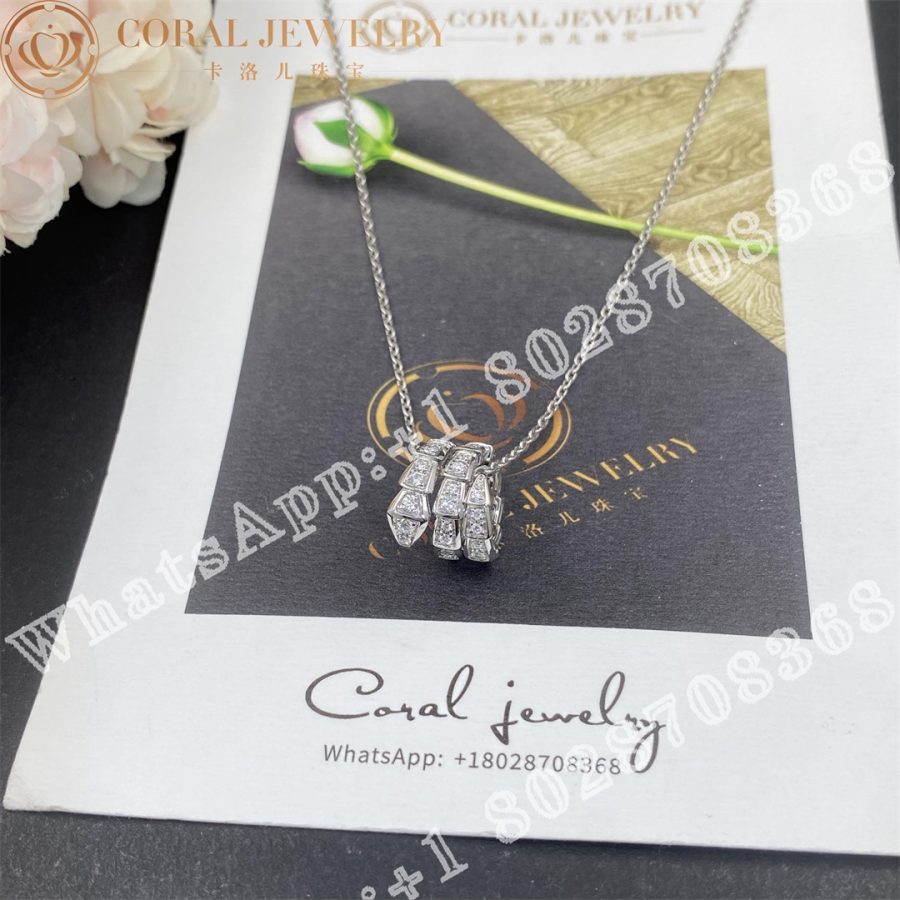 Bulgari Serpenti Viper pendant necklace in 18 kt white gold, set with pavé diamonds Ref.: 357796 - Image 7
