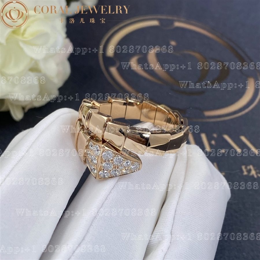 Bulgari Serpenti Viper one-coil ring in 18 kt rose gold, set with pavé diamonds on the head Ref.: 345218 - Image 3