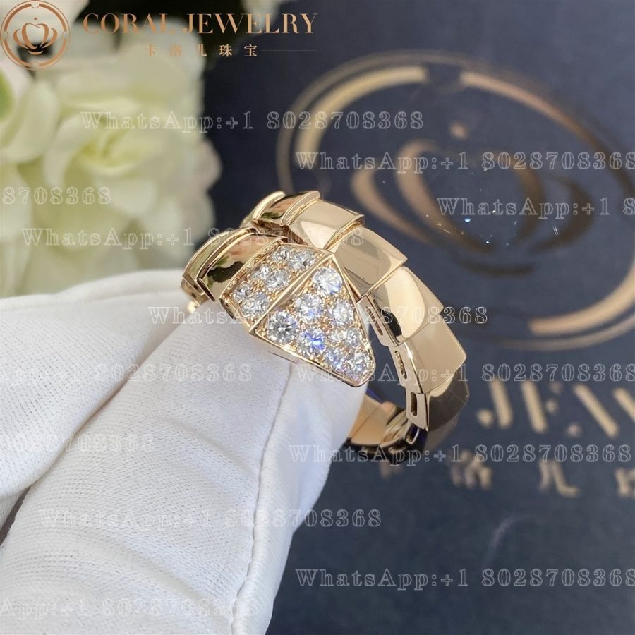 Bulgari Serpenti Viper one-coil ring in 18 kt rose gold, set with pavé diamonds on the head Ref.: 345218 - Image 4