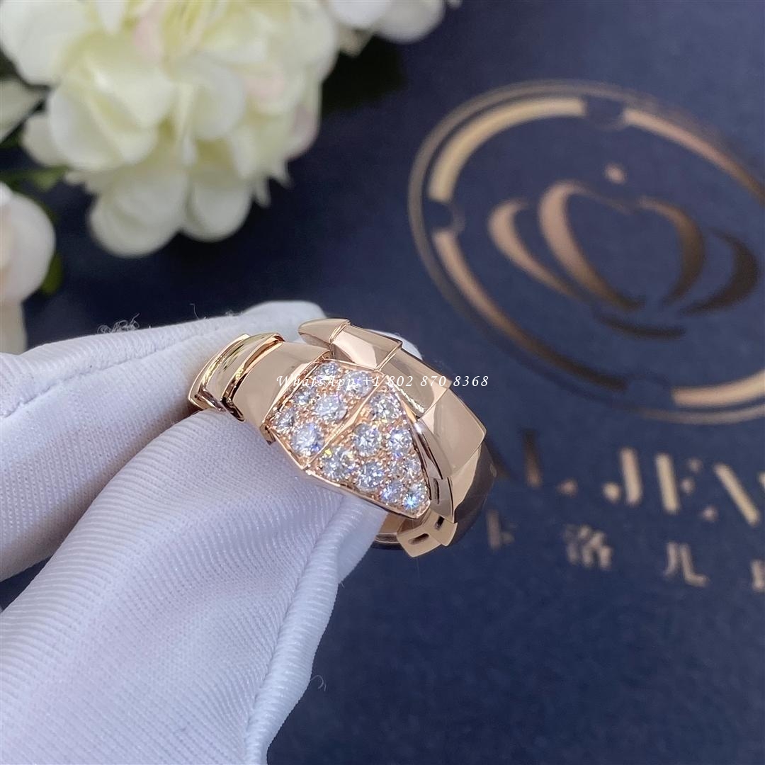 Bulgari Serpenti Viper one-coil ring in 18 kt rose gold, set with pavé diamonds on the head Ref.: 345218