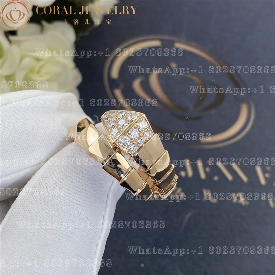 Bulgari Serpenti Viper one-coil ring in 18 kt rose gold, set with pavé diamonds on the head Ref.: 345218 - Image 5