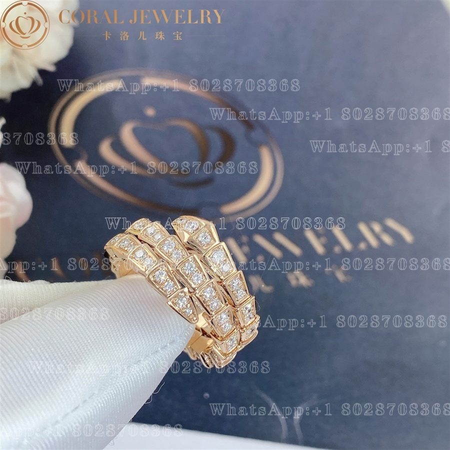 Bulgari Serpenti Viper two-coil 18 kt rose gold ring, set with pavé diamonds Ref.: 357257