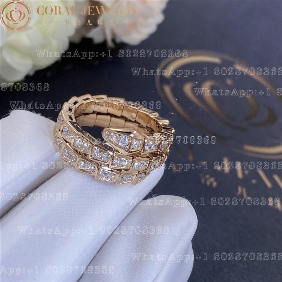 Bulgari Serpenti Viper two-coil 18 kt rose gold ring, set with pavé diamonds Ref.: 357257