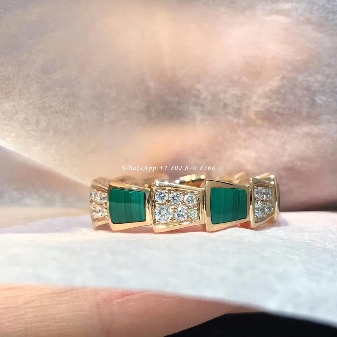 Bulgari Serpenti Viper 18 kt rose gold ring set with malachite elements and pavé diamonds Ref.: 355032