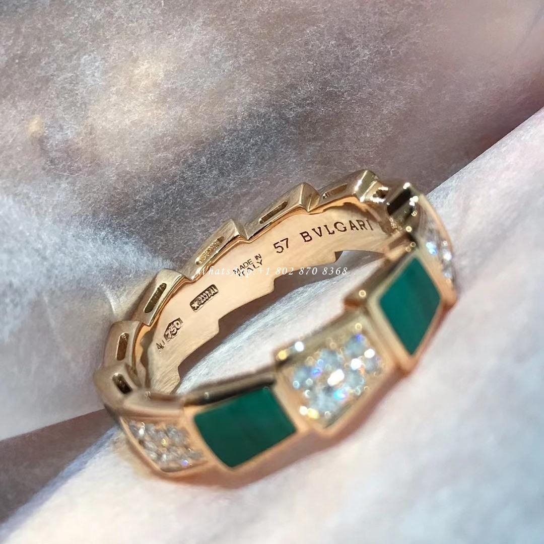 Bulgari Serpenti Viper 18 kt rose gold ring set with malachite elements and pavé diamonds Ref.: 355032