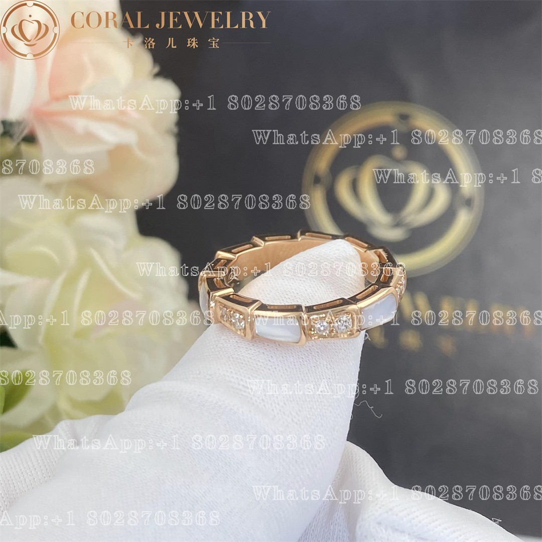 Bulgari Serpenti Viper band Ring in 18 kt rose gold with Mother of Pearls and pavé diamonds Ref.: 353225