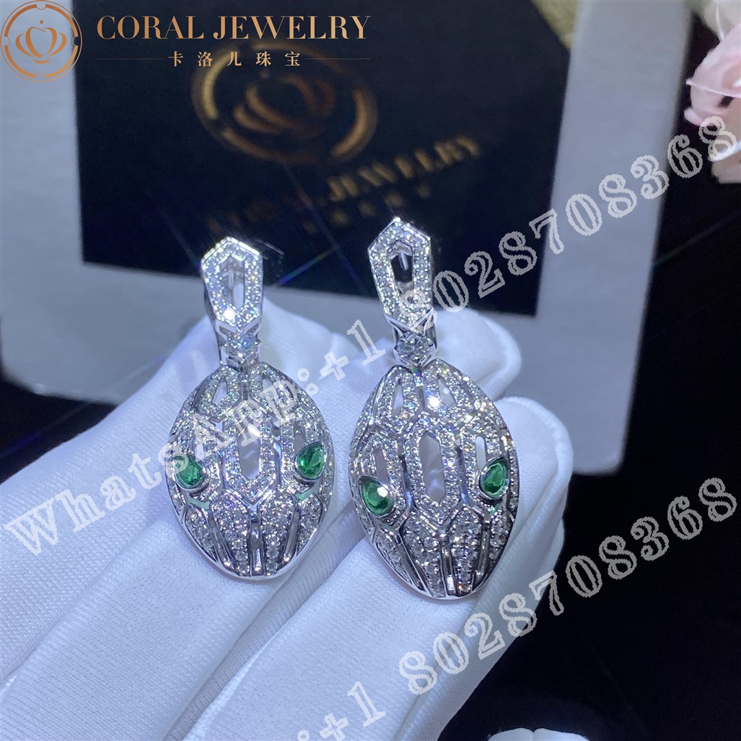 Bulgari Serpenti Earrings In 18 Kt White Gold Set With Emerald Eyes And Full Pave Diamonds Ref 352756 Coral (1)