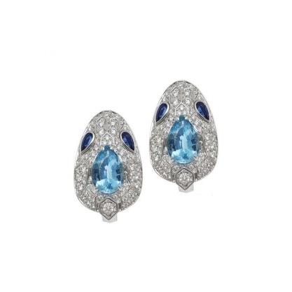 Bulgari Serpenti earrings in white gold with Sapphire, Aquamarine and Diamond