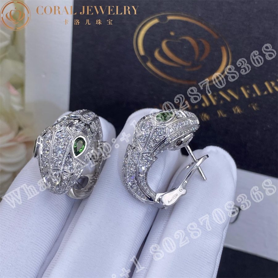 Bulgari Serpenti white gold earrings set with pavé diamonds and two emerald eyes REF . 354702 - Image 4