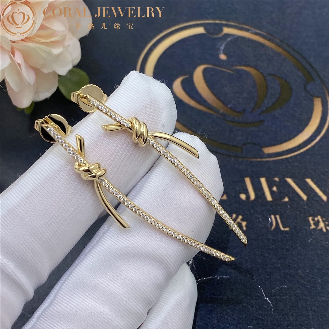 Tiffany Knot Drop Earrings in Yellow Gold with Diamonds