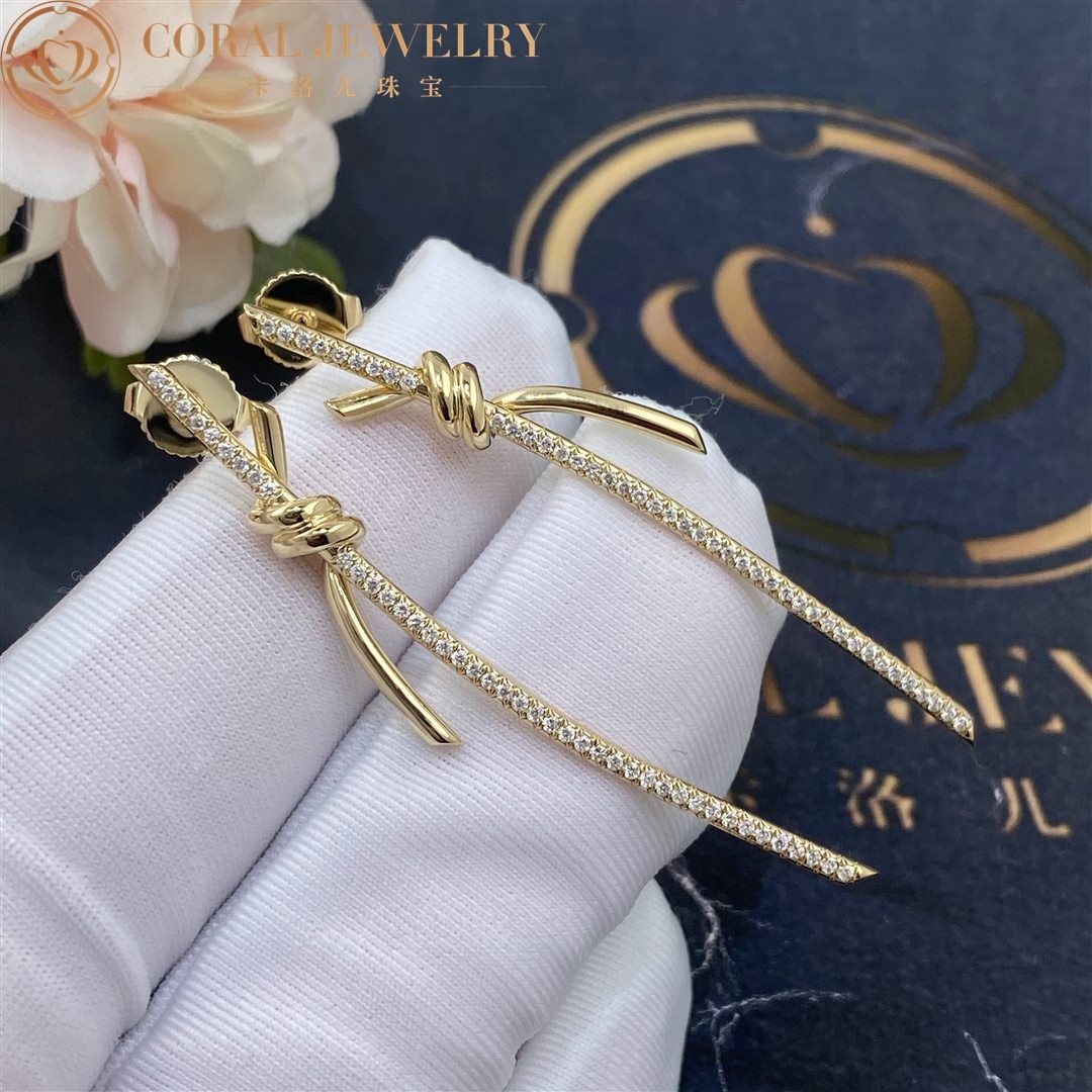 Tiffany Knot Drop Earrings in Yellow Gold with Diamonds