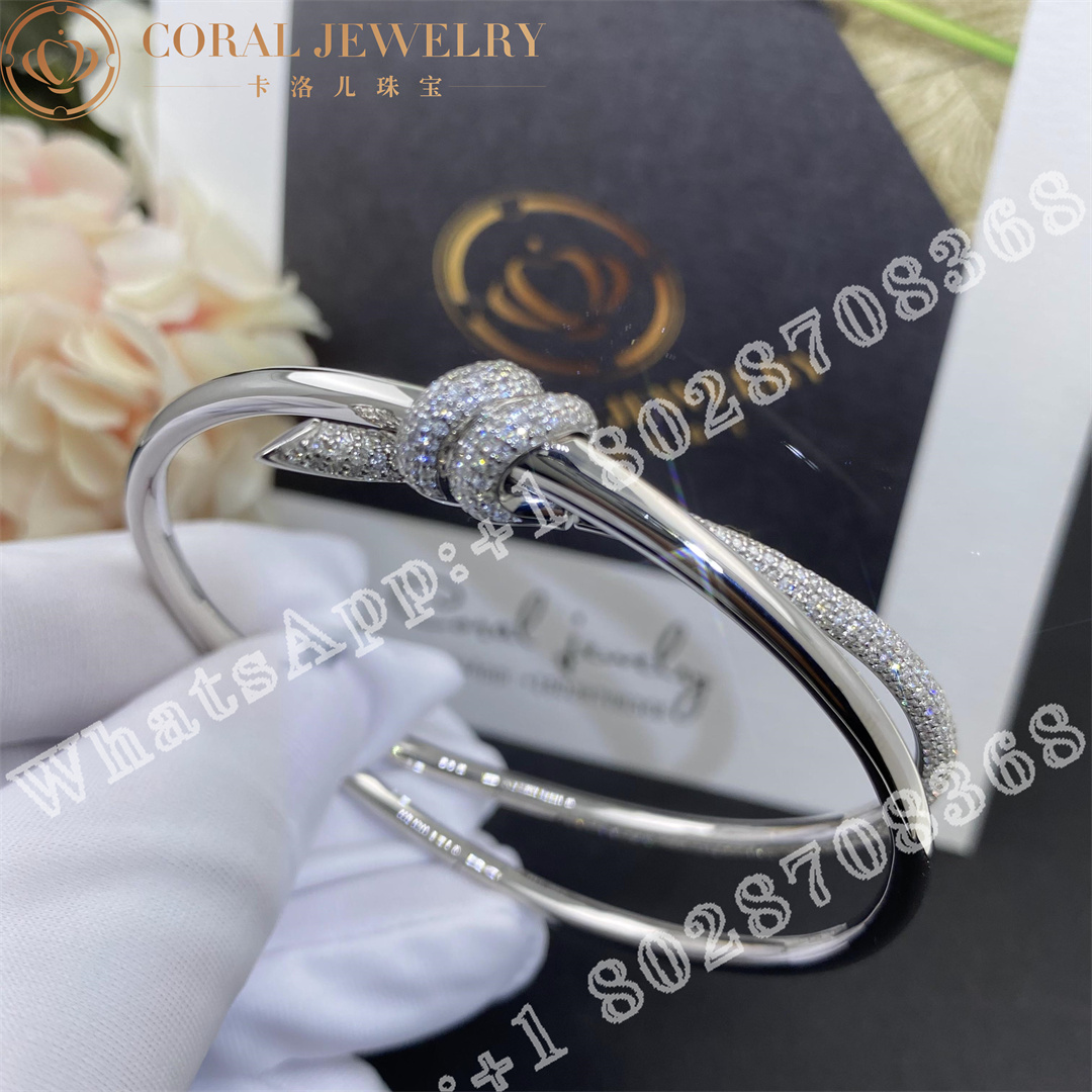Tiffany Knot Double Row Hinged Bangle in White Gold with Diamonds - Image 3