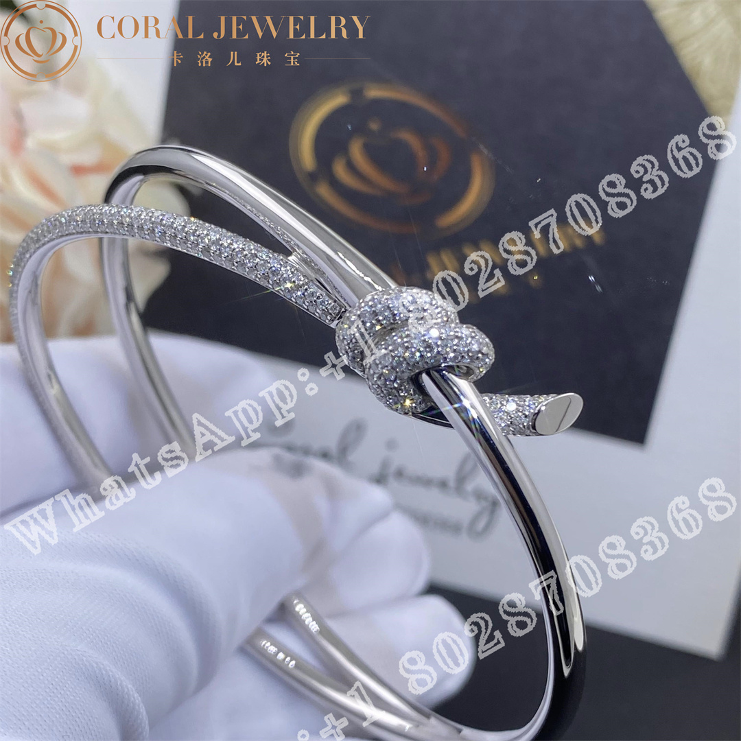 Tiffany Knot Double Row Hinged Bangle in White Gold with Diamonds - Image 6