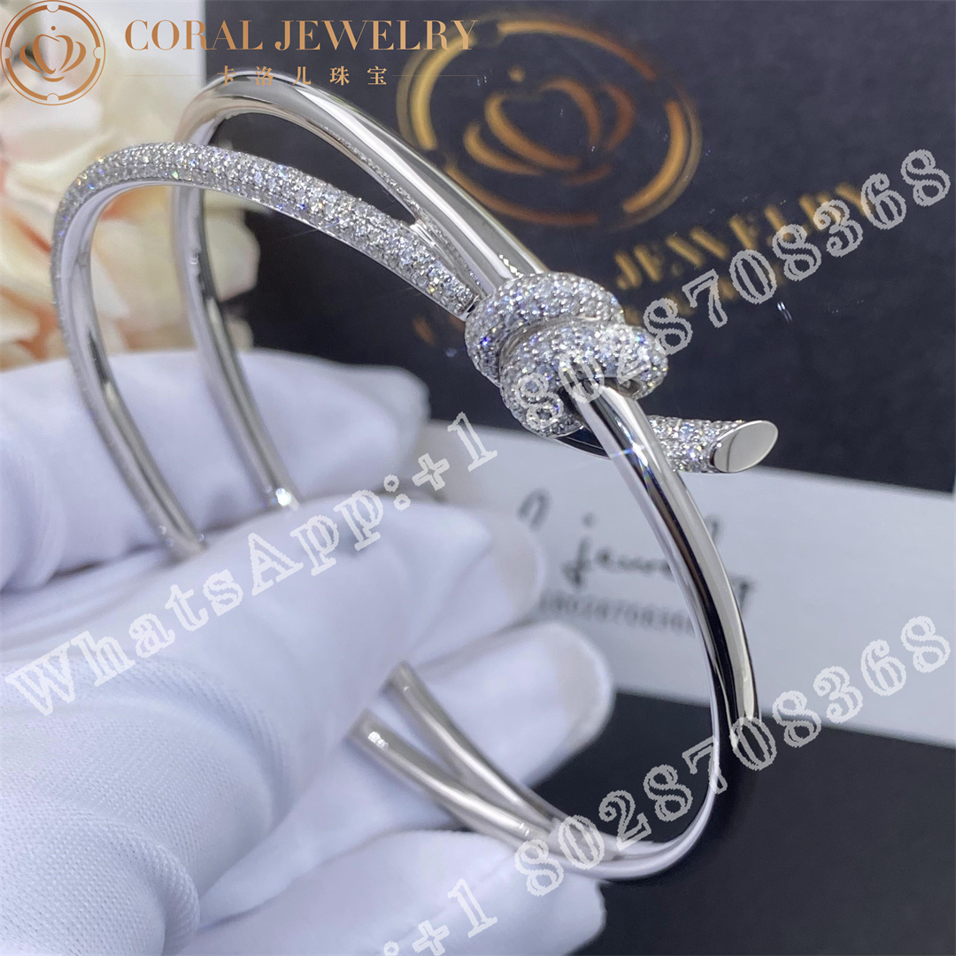 Tiffany Knot Double Row Hinged Bangle in White Gold with Diamonds - Image 7