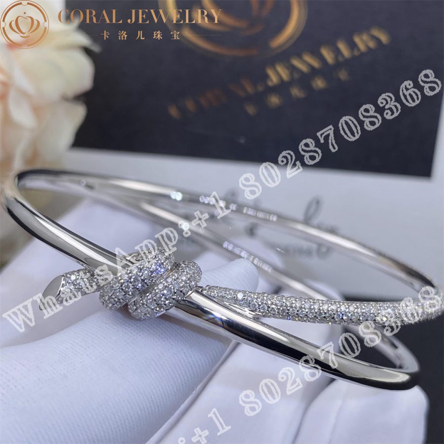 Tiffany Knot Double Row Hinged Bangle in White Gold with Diamonds - Image 8