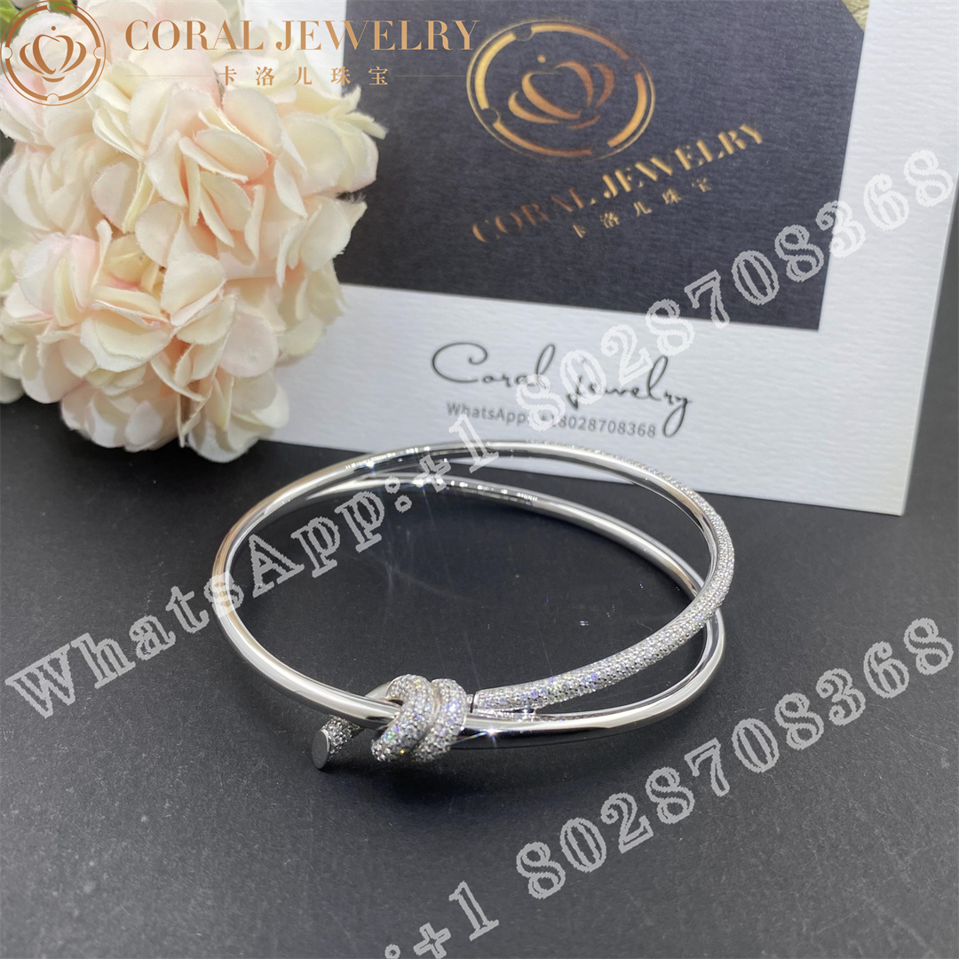 Tiffany Knot Double Row Hinged Bangle in White Gold with Diamonds - Image 9