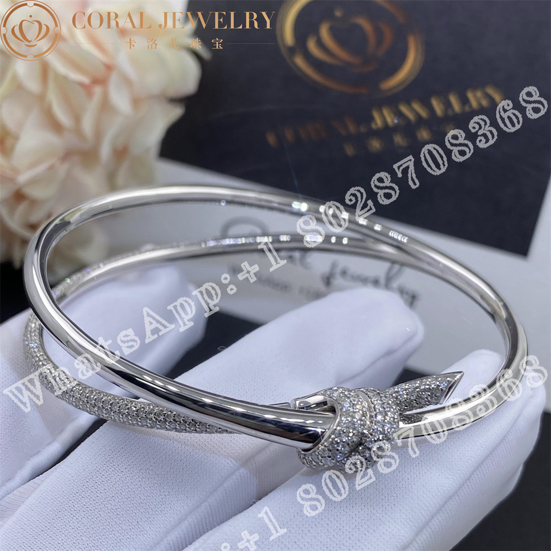 Tiffany Knot Double Row Hinged Bangle in White Gold with Diamonds - Image 4