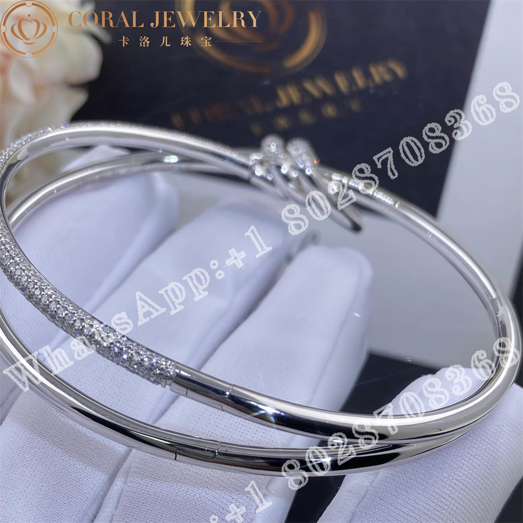 Tiffany Knot Double Row Hinged Bangle in White Gold with Diamonds - Image 5