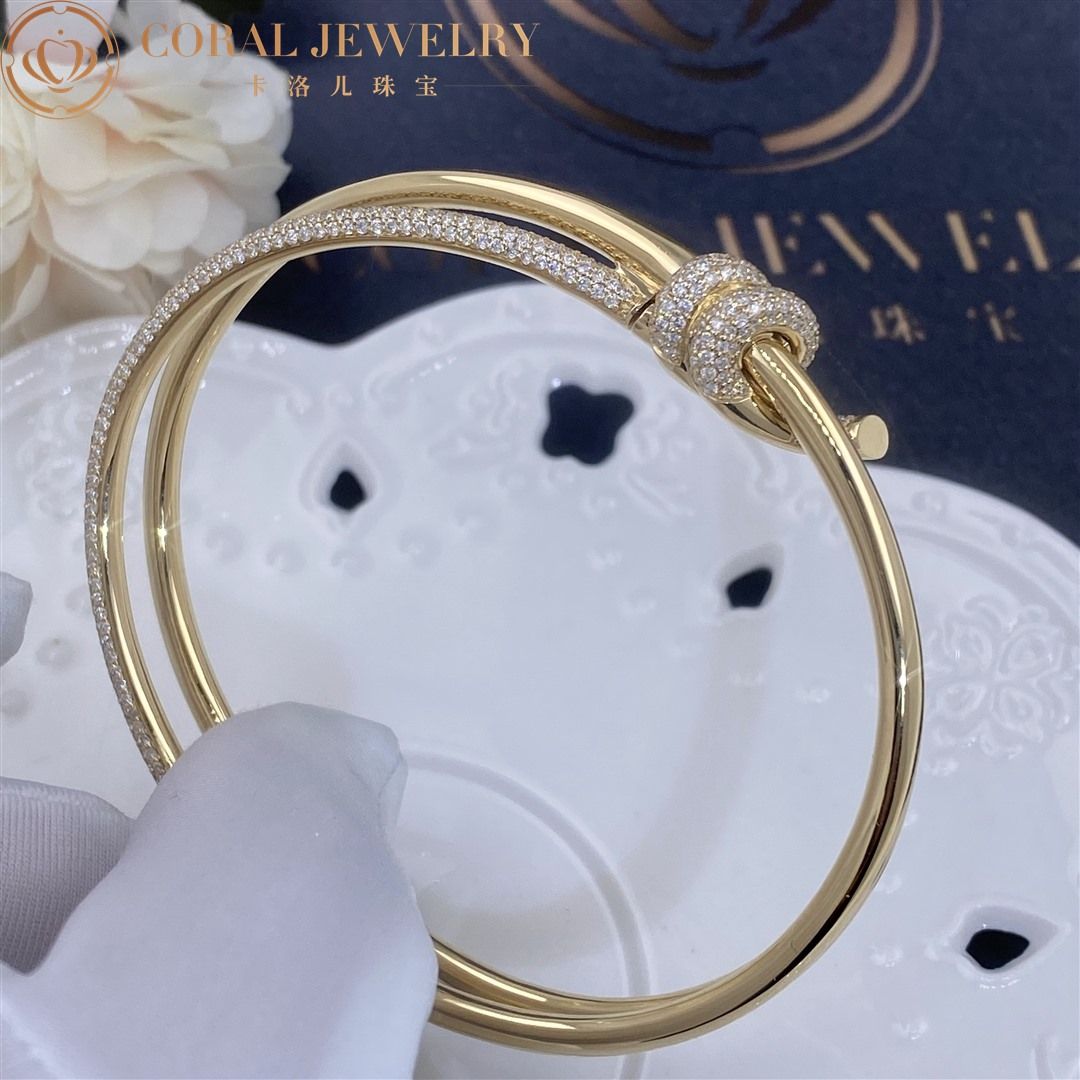 Tiffany Knot Double Row Hinged Bangle in Yellow Gold with Diamonds