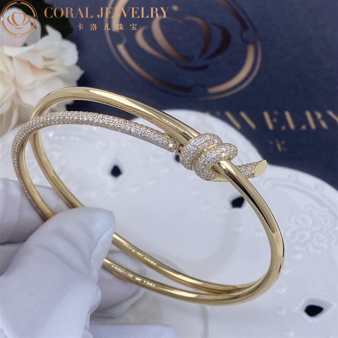 Tiffany Knot Double Row Hinged Bangle in Yellow Gold with Diamonds