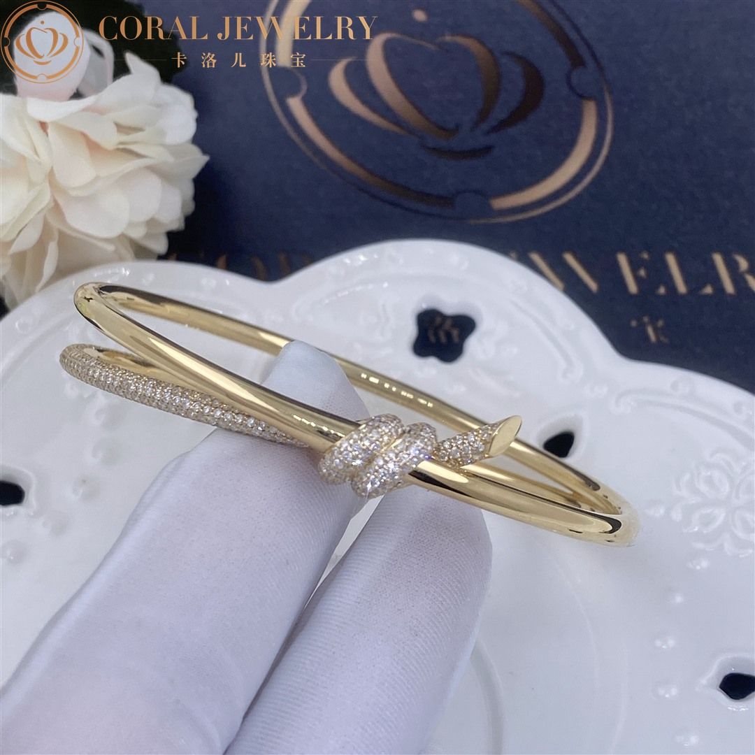 Tiffany Knot Double Row Hinged Bangle in Yellow Gold with Diamonds