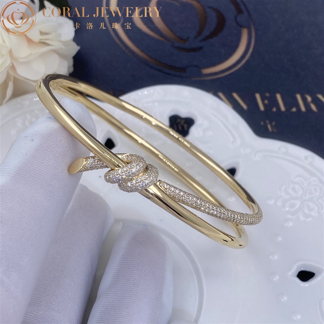 Tiffany Knot Double Row Hinged Bangle in Yellow Gold with Diamonds