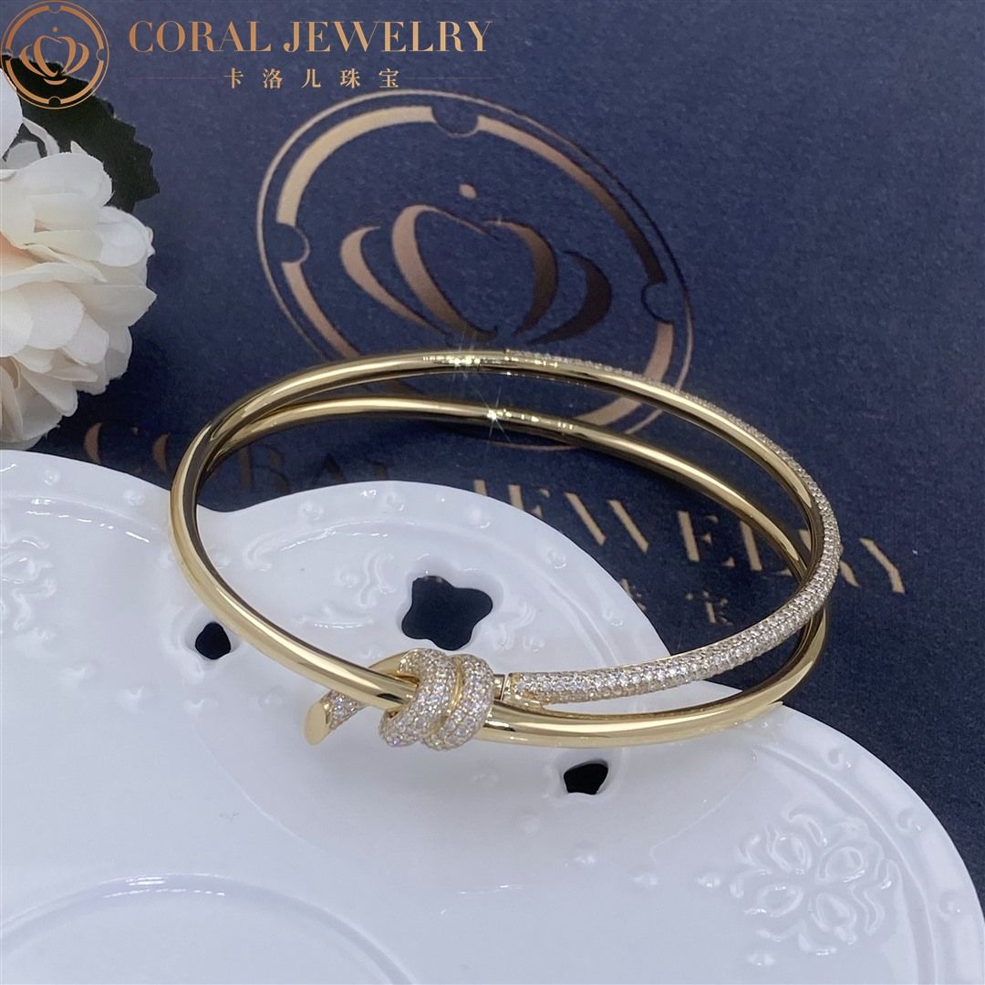 Tiffany Knot Double Row Hinged Bangle in Yellow Gold with Diamonds