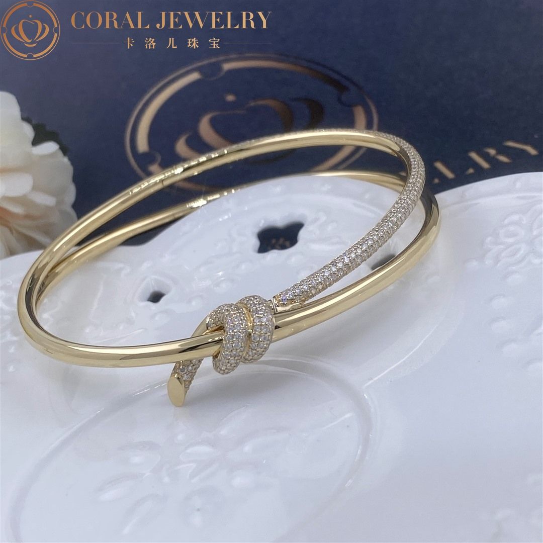 Tiffany Knot Double Row Hinged Bangle in Yellow Gold with Diamonds
