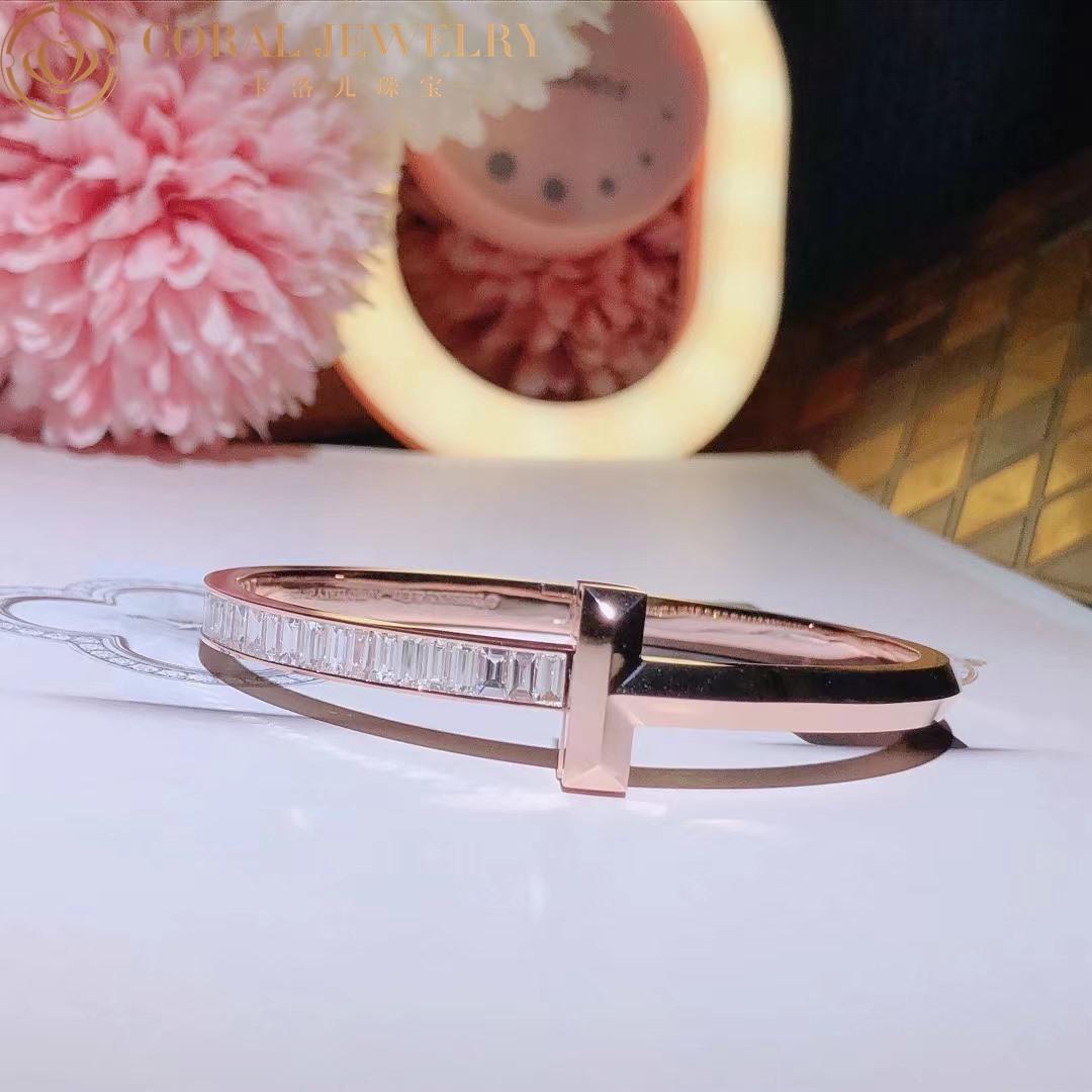 Tiffany T T1 Wide Hinged Bangle in 18k Rose Gold with Baguette Diamonds